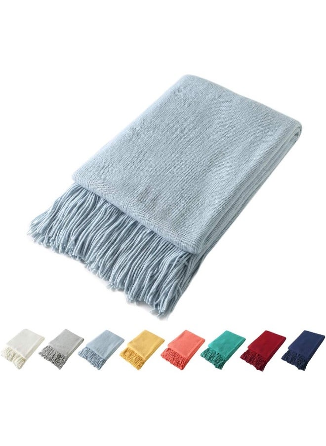 Homiest Decorative Knitted Throw Blanket with Fringe Soft & Cozy Tassel Blanket for Couch Sofa Bed (Light Blue, 50x60)