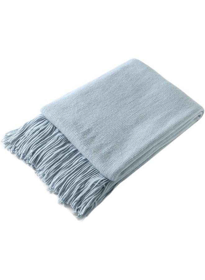Homiest Decorative Knitted Throw Blanket with Fringe Soft & Cozy Tassel Blanket for Couch Sofa Bed (Light Blue, 50x60)
