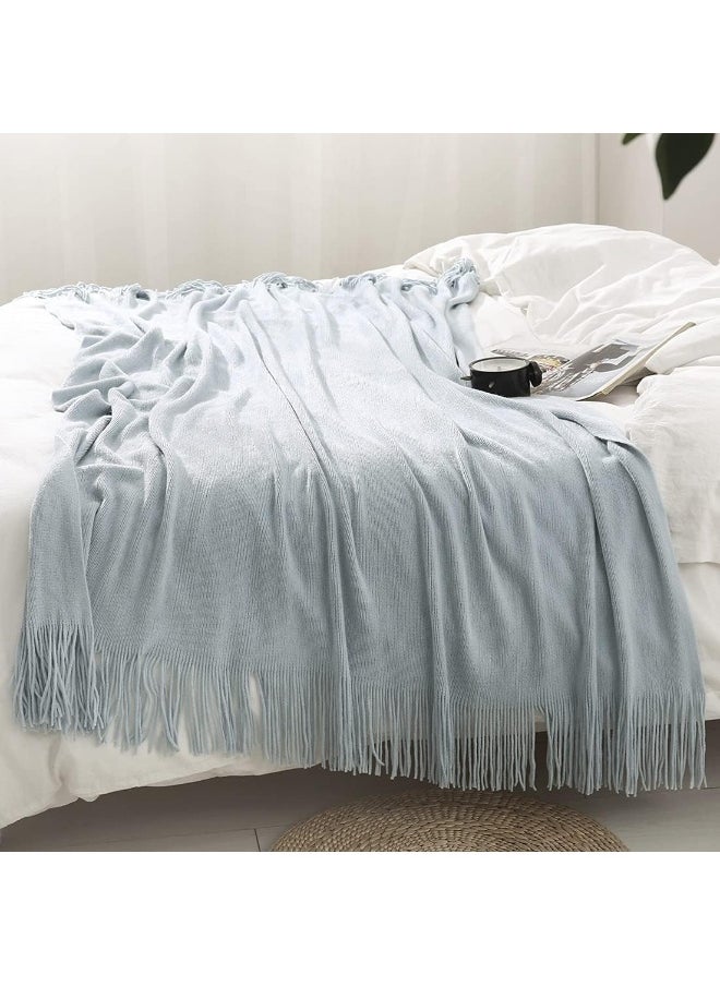 Homiest Decorative Knitted Throw Blanket with Fringe Soft & Cozy Tassel Blanket for Couch Sofa Bed (Light Blue, 50x60)