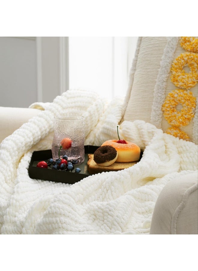 Bedsure Throw Blanket for Couch – Cream White Versatile KnitWoven Chenille Blanket for Chair – Super Soft, Warm & Decorative Blanket with Tassels for Bed, Sofa and Living Room