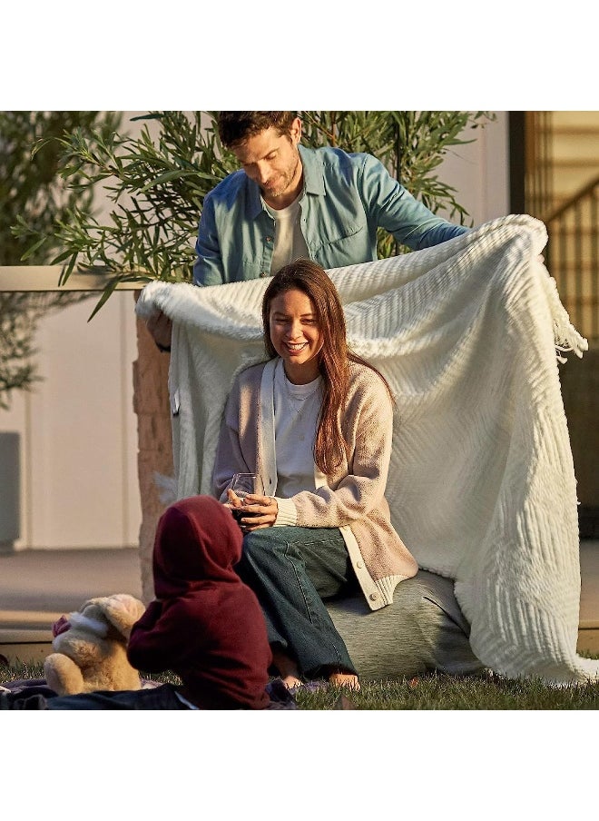 Bedsure Throw Blanket for Couch – Cream White Versatile KnitWoven Chenille Blanket for Chair – Super Soft, Warm & Decorative Blanket with Tassels for Bed, Sofa and Living Room