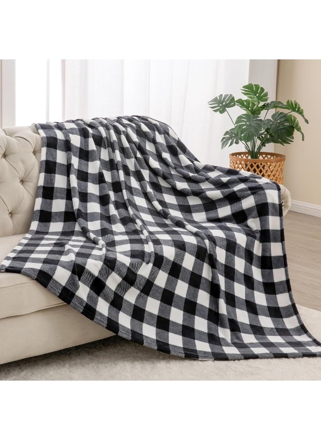 BEDELITE Fleece Throw Blanket for Couch Sofa Bed, Buffalo Plaid Decor Black and White Checkered Blanket, Cozy Fuzzy Soft Lightweight Warm Blankets for All Seasons