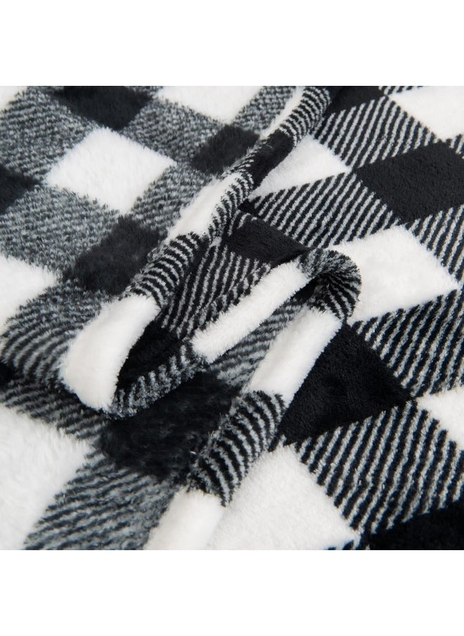 BEDELITE Fleece Throw Blanket for Couch Sofa Bed, Buffalo Plaid Decor Black and White Checkered Blanket, Cozy Fuzzy Soft Lightweight Warm Blankets for All Seasons