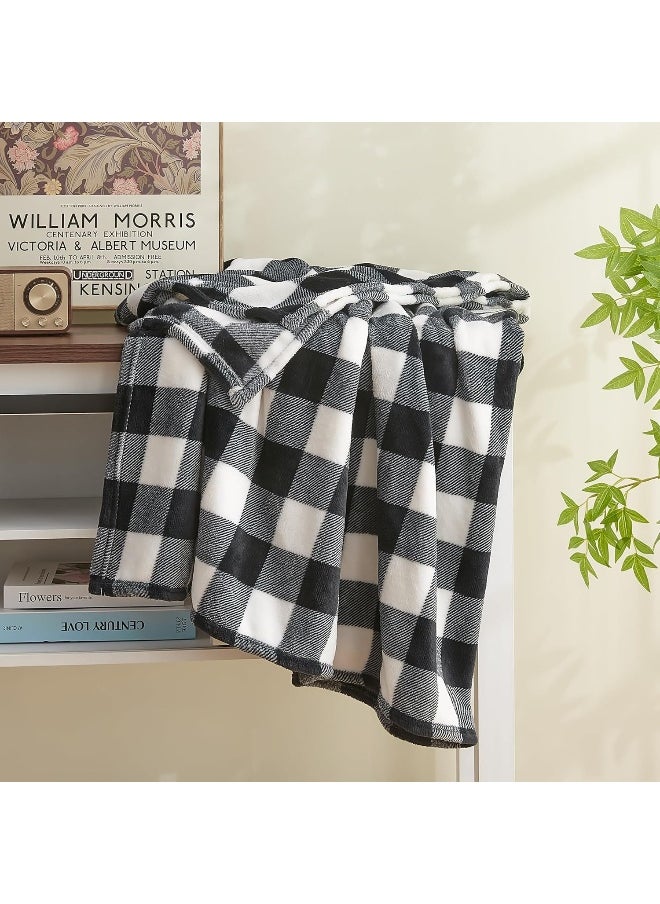 BEDELITE Fleece Throw Blanket for Couch Sofa Bed, Buffalo Plaid Decor Black and White Checkered Blanket, Cozy Fuzzy Soft Lightweight Warm Blankets for All Seasons