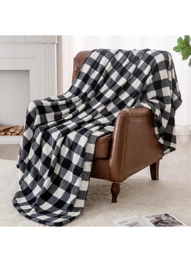 BEDELITE Fleece Throw Blanket for Couch Sofa Bed, Buffalo Plaid Decor Black and White Checkered Blanket, Cozy Fuzzy Soft Lightweight Warm Blankets for All Seasons
