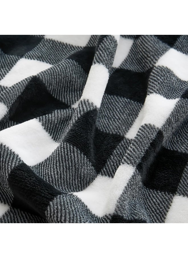 BEDELITE Fleece Throw Blanket for Couch Sofa Bed, Buffalo Plaid Decor Black and White Checkered Blanket, Cozy Fuzzy Soft Lightweight Warm Blankets for All Seasons