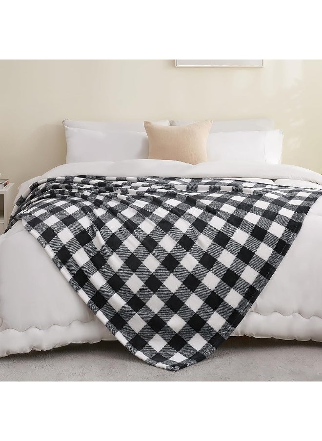 BEDELITE Fleece Throw Blanket for Couch Sofa Bed, Buffalo Plaid Decor Black and White Checkered Blanket, Cozy Fuzzy Soft Lightweight Warm Blankets for All Seasons
