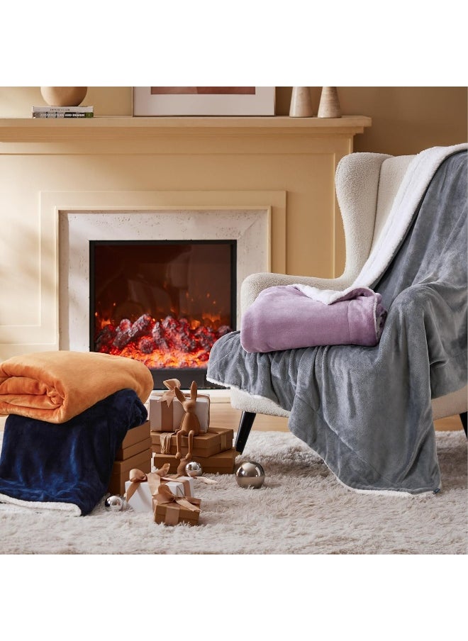 Bedsure Sherpa Fleece Throw Blanket - Fluffy Microfiber Solid Blankets for Bed and Couch Throw/Single Size, Silver Grey, 130x150cm