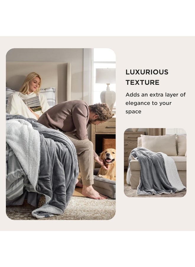 Bedsure Sherpa Fleece Throw Blanket - Fluffy Microfiber Solid Blankets for Bed and Couch Throw/Single Size, Silver Grey, 130x150cm