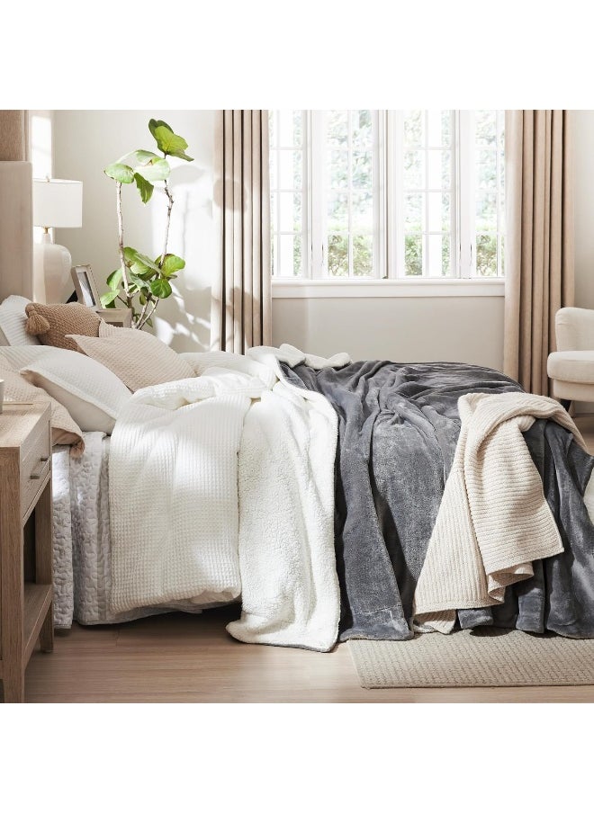 Bedsure Sherpa Fleece Throw Blanket - Fluffy Microfiber Solid Blankets for Bed and Couch Throw/Single Size, Silver Grey, 130x150cm