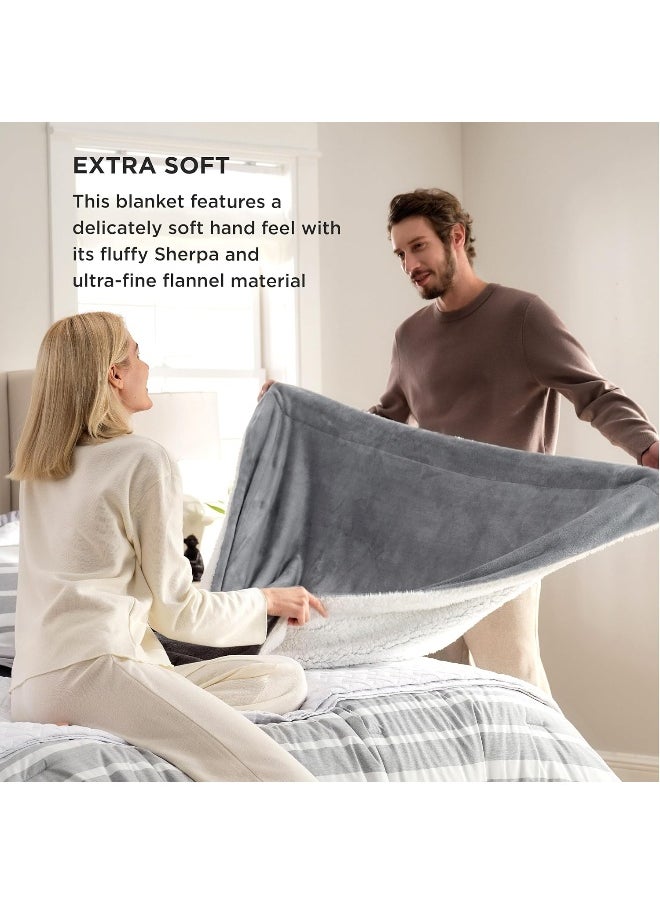 Bedsure Sherpa Fleece Throw Blanket - Fluffy Microfiber Solid Blankets for Bed and Couch Throw/Single Size, Silver Grey, 130x150cm