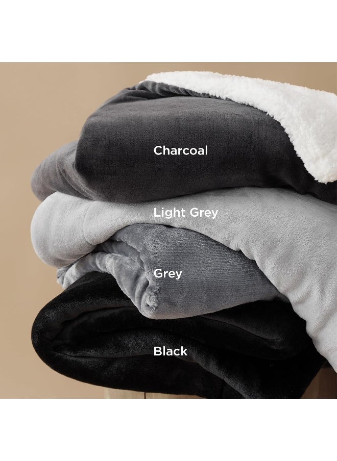 Bedsure Sherpa Fleece Throw Blanket - Fluffy Microfiber Solid Blankets for Bed and Couch Throw/Single Size, Silver Grey, 130x150cm