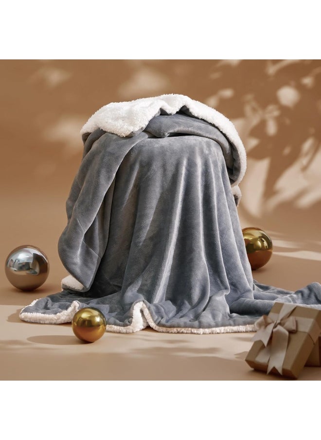 Bedsure Sherpa Fleece Throw Blanket - Fluffy Microfiber Solid Blankets for Bed and Couch Throw/Single Size, Silver Grey, 130x150cm