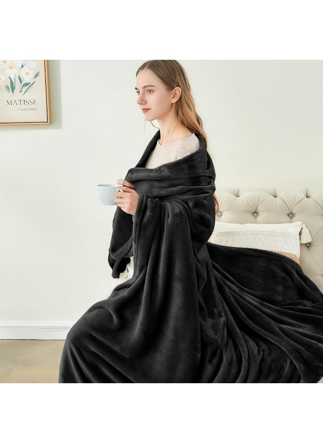 BEDELITE Fleece Blanket Black Throw Blankets for Couch & Bed, Plush Cozy Fuzzy Blanket 50