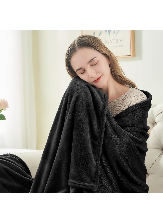 BEDELITE Fleece Blanket Black Throw Blankets for Couch & Bed, Plush Cozy Fuzzy Blanket 50