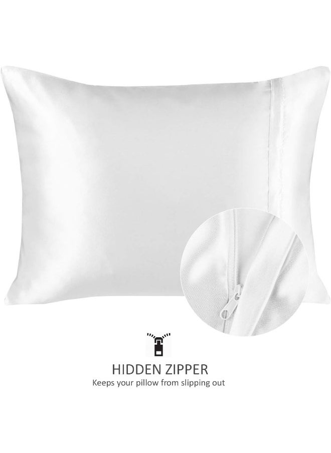 ShopBedding Luxury Satin Pillowcase for Hair – Standard Satin Pillowcase with Zipper, White (Pillowcase Set of 2) – Blissford
