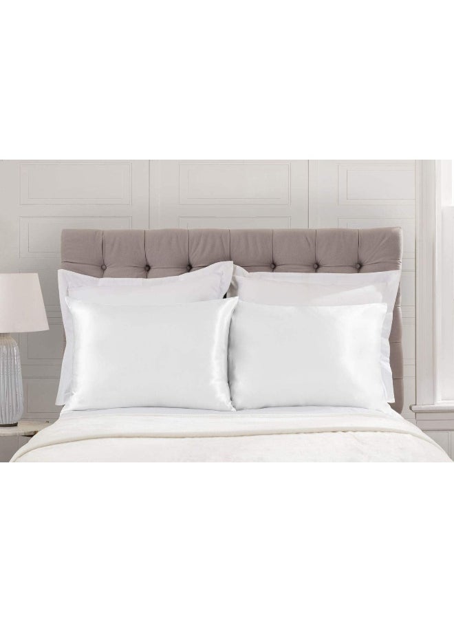 ShopBedding Luxury Satin Pillowcase for Hair – Standard Satin Pillowcase with Zipper, White (Pillowcase Set of 2) – Blissford