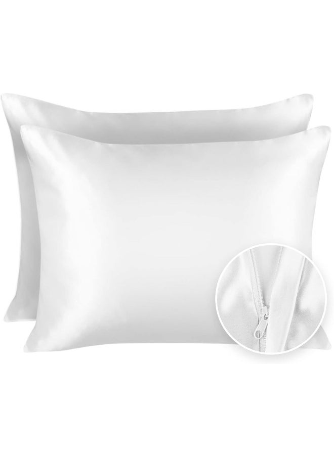 ShopBedding Luxury Satin Pillowcase for Hair – Standard Satin Pillowcase with Zipper, White (Pillowcase Set of 2) – Blissford