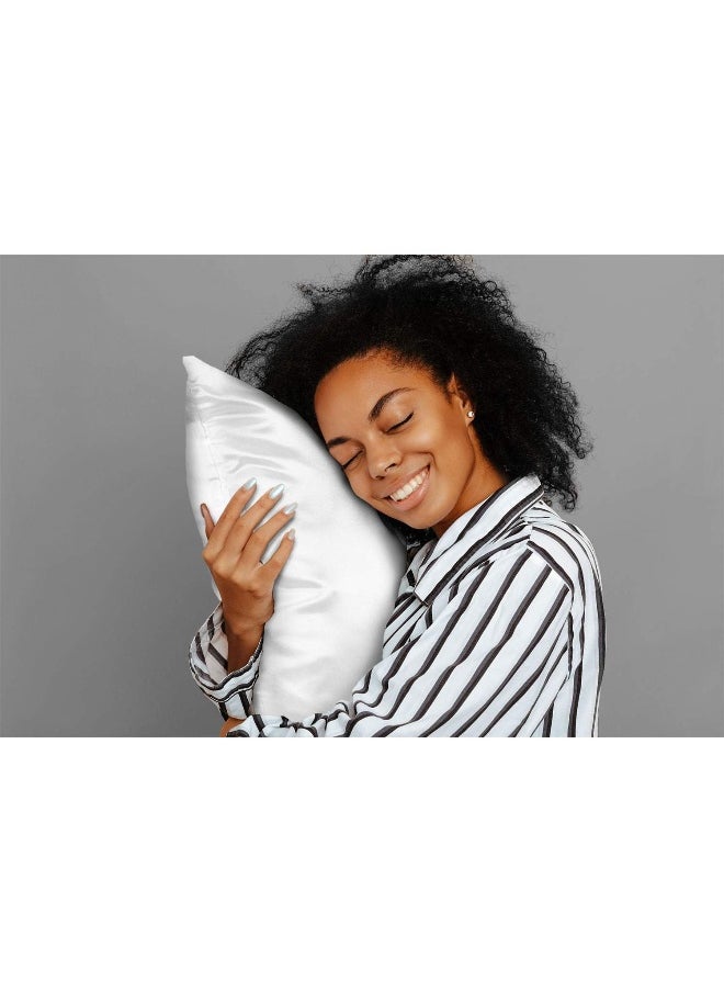 ShopBedding Luxury Satin Pillowcase for Hair – Standard Satin Pillowcase with Zipper, White (Pillowcase Set of 2) – Blissford
