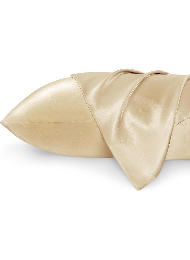 Bedsure Satin Pillowcase Standard Set of 2 - Champagne Gold Silky Pillow Cases for Hair and Skin 20x26 Inches, Pillow Covers with Envelope Closure, Similar to Silk Pillow Cases, Gifts for Women Men