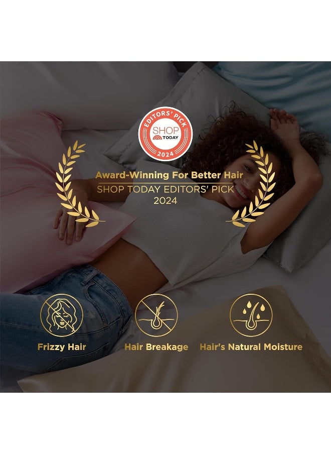 Bedsure Satin Pillowcase Standard Set of 2 - Champagne Gold Silky Pillow Cases for Hair and Skin 20x26 Inches, Pillow Covers with Envelope Closure, Similar to Silk Pillow Cases, Gifts for Women Men
