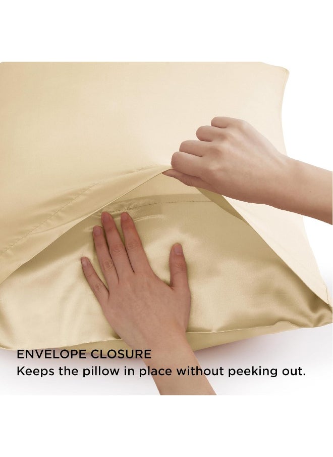 Bedsure Satin Pillowcase Standard Set of 2 - Champagne Gold Silky Pillow Cases for Hair and Skin 20x26 Inches, Pillow Covers with Envelope Closure, Similar to Silk Pillow Cases, Gifts for Women Men