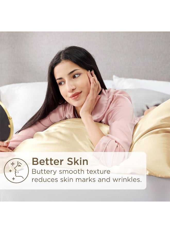 Bedsure Satin Pillowcase Standard Set of 2 - Champagne Gold Silky Pillow Cases for Hair and Skin 20x26 Inches, Pillow Covers with Envelope Closure, Similar to Silk Pillow Cases, Gifts for Women Men