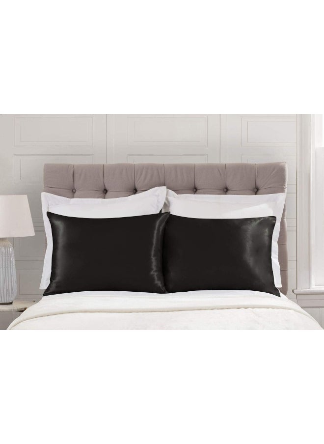 Black Satin Pillowcase for Hair and Skin, Silk Pillowcase Black 2 Pack, Luxury Satin Pillowcases with Zipper Closure, Satin Pillow Case Cover Standard Satin Silk Pillowcase for Hair & Skin