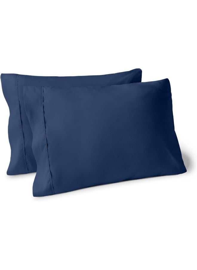 Bare Home Microfiber Pillow Cases - Standard/Queen Size Set of 2 - Cooling Pillowcases - Double Brushed - Dark Blue Pillowcases 2 Pack - Easy Care