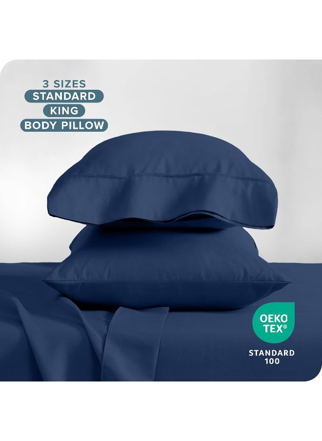 Bare Home Microfiber Pillow Cases - Standard/Queen Size Set of 2 - Cooling Pillowcases - Double Brushed - Dark Blue Pillowcases 2 Pack - Easy Care