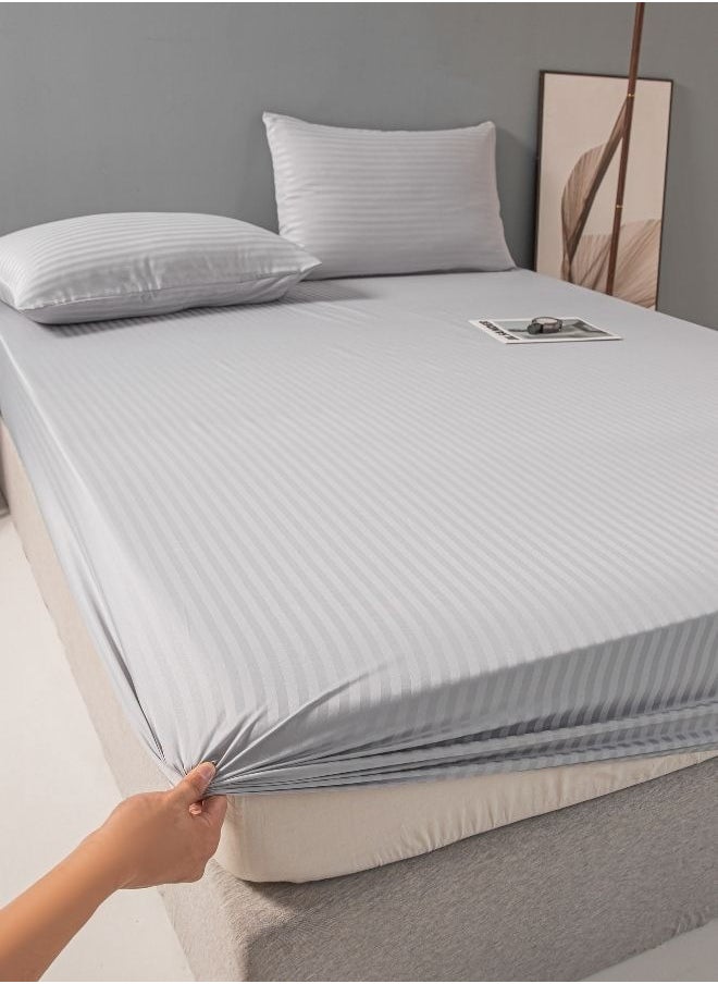 Fitted sheet with elastic corner 160*200 + 30 cm with 2 pillow cases, bedsheet set of 3 piece queen size, light gray.