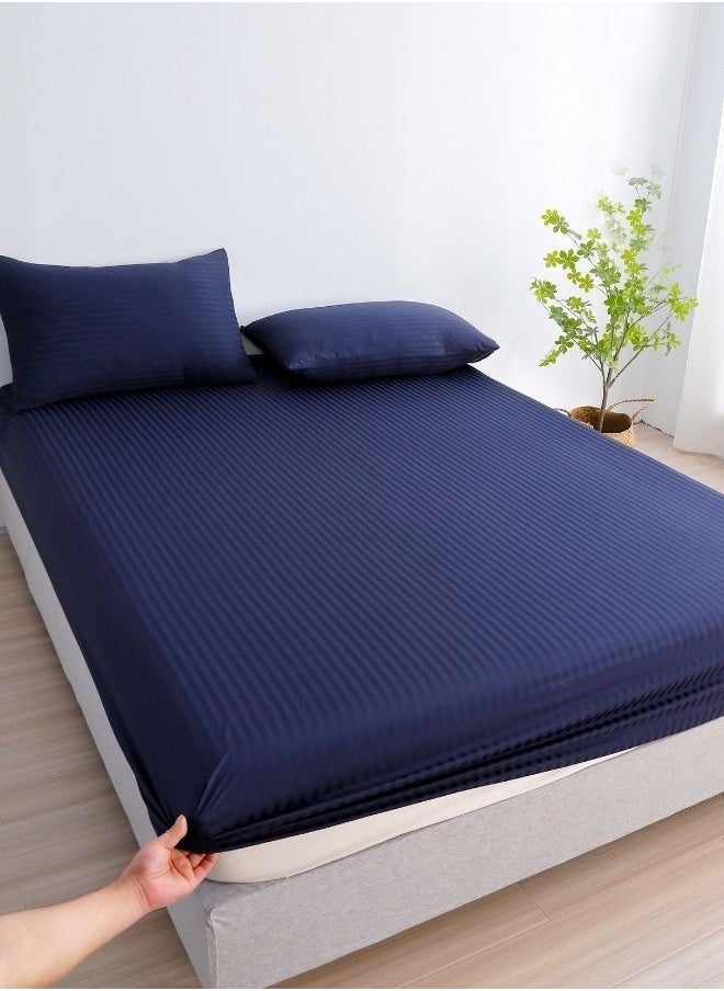 Fitted sheet with elastic corner 160*200 + 30 cm with 2 pillow cases, bedsheet set of 3 piece queen size, dark blue color.