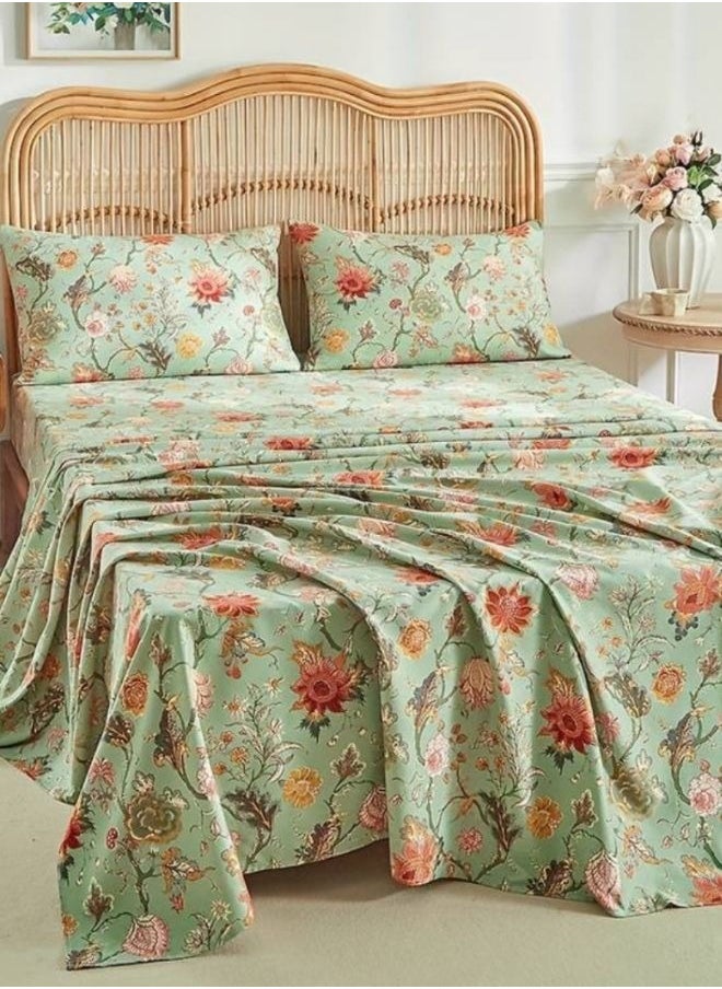4 Pieces Bedsheet Set, Roses Design with Dark Khaki Color.