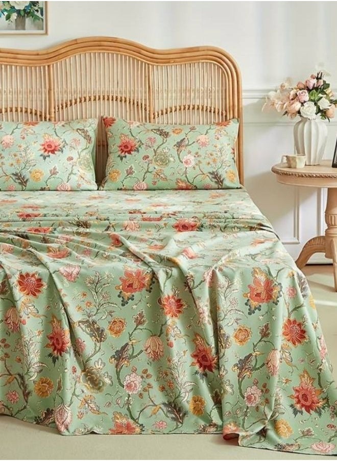 4 Pieces Bedsheet Set, Roses Design with Dark Khaki Color.