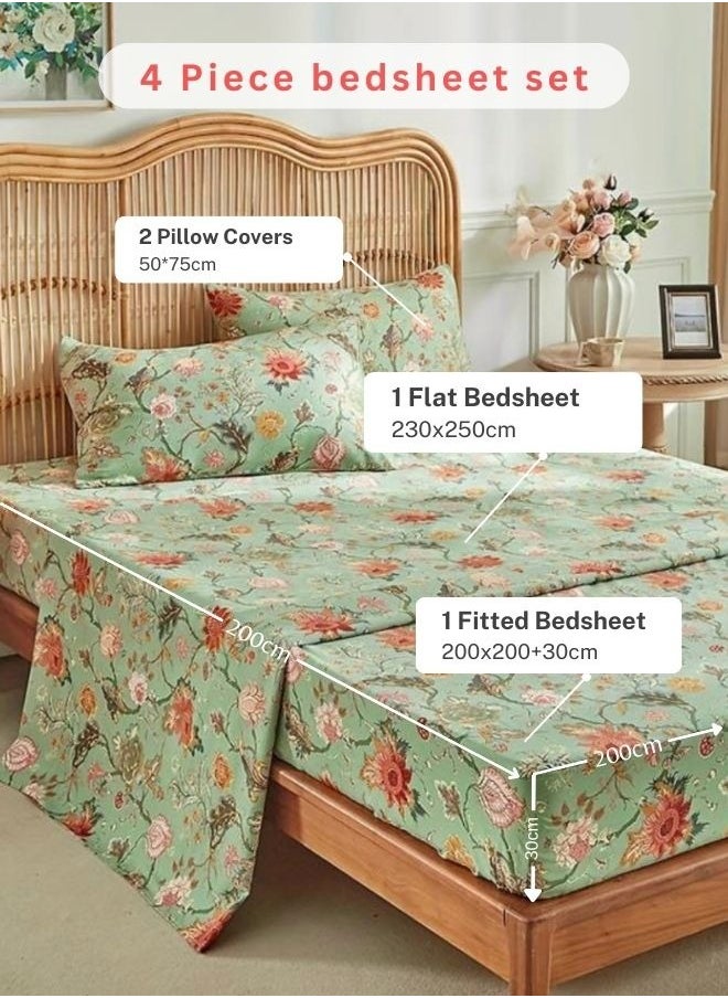 4 Pieces Bedsheet Set, Roses Design with Dark Khaki Color.