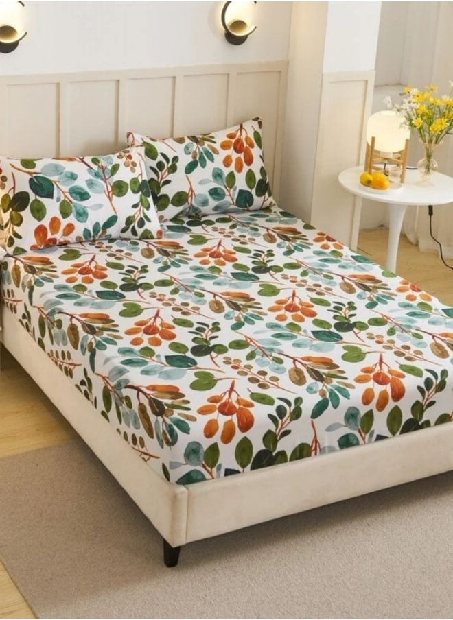 4 pieces Bedsheet setleaves Design,Green