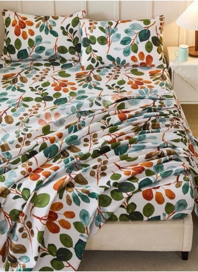 4 pieces Bedsheet setleaves Design,Green