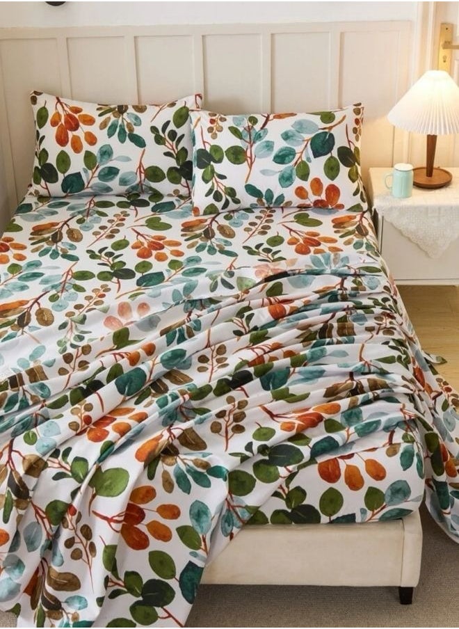 4 pieces Bedsheet setleaves Design,Green