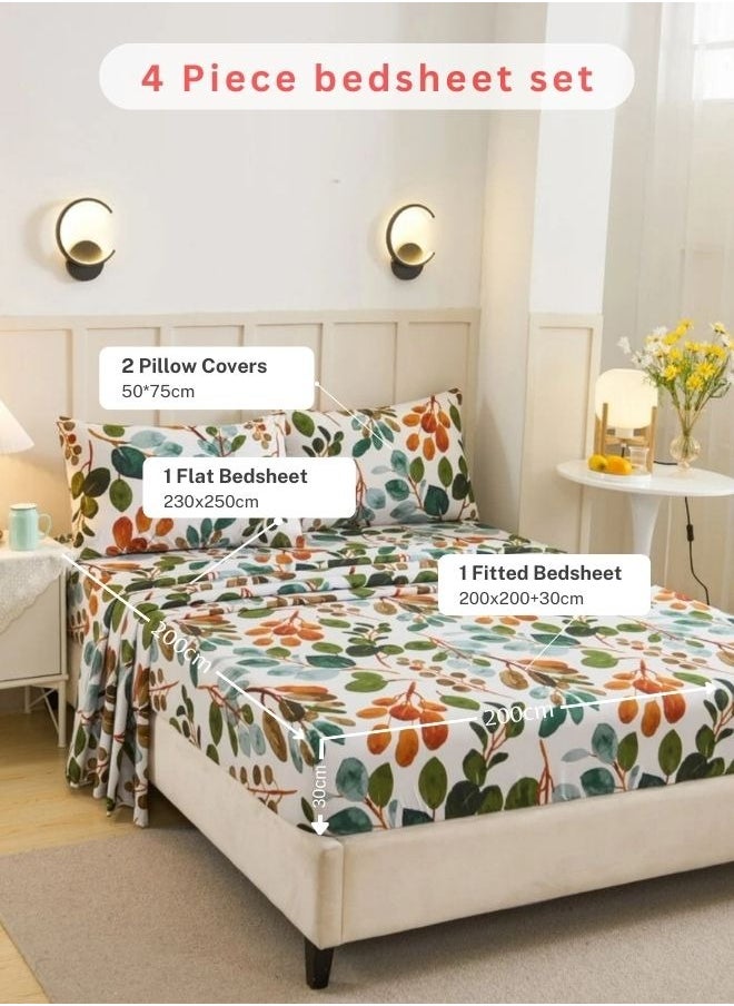 4 pieces Bedsheet setleaves Design,Green