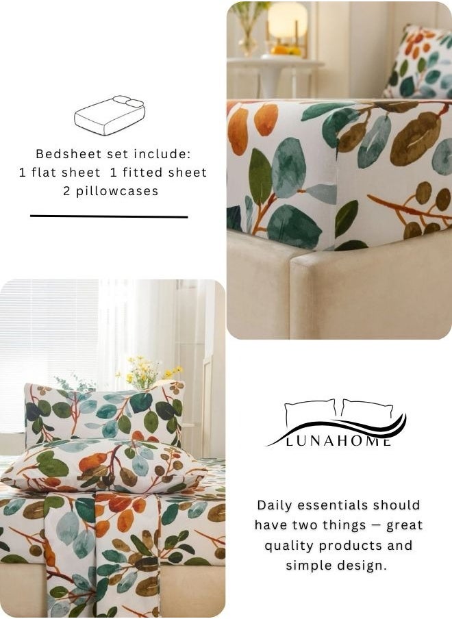 4 pieces Bedsheet setleaves Design,Green