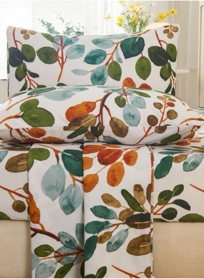 4 pieces Bedsheet setleaves Design,Green