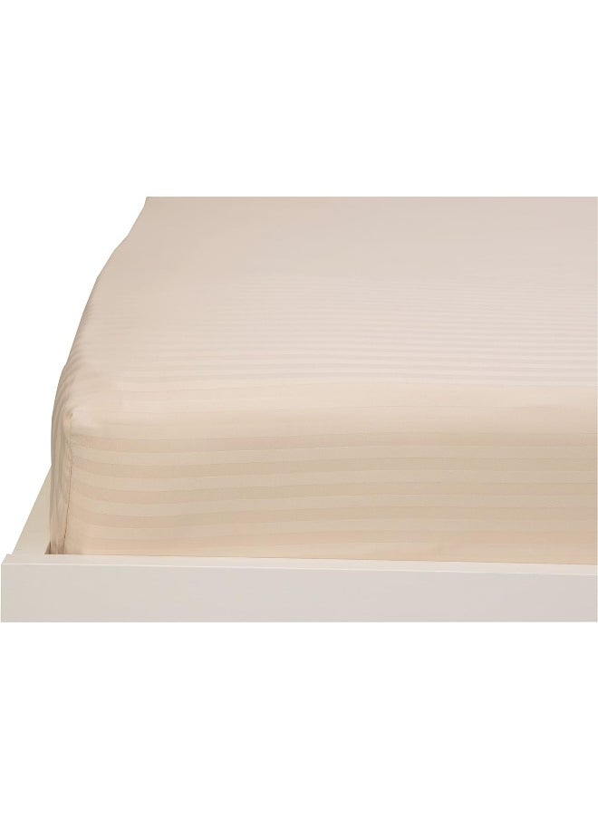 Hotel Linen Klub Double Fitted Sheet - 1 Piece, Luxurious 100% Cotton Sateen with 250 Thread Count, Featuring Classic Stripe Design with Deep Pocket and Elastic Edges, Size: 150 x 200 + 30 cm, Ivory