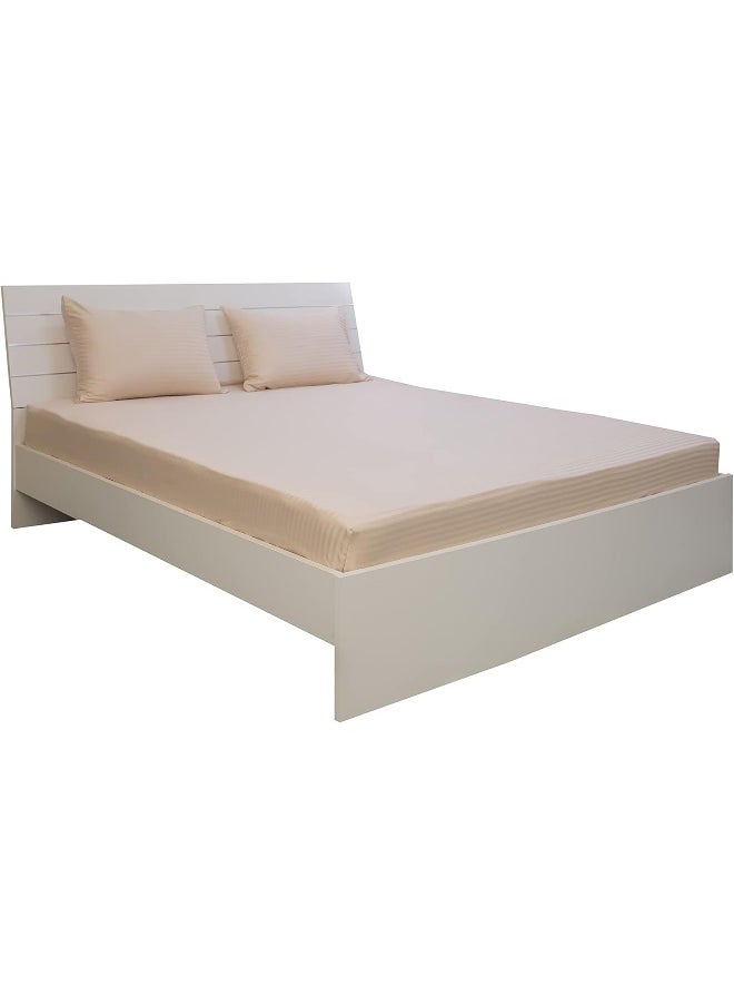 Hotel Linen Klub Double Fitted Sheet - 1 Piece, Luxurious 100% Cotton Sateen with 250 Thread Count, Featuring Classic Stripe Design with Deep Pocket and Elastic Edges, Size: 150 x 200 + 30 cm, Ivory
