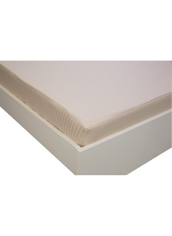 Hotel Linen Klub Double Fitted Sheet - 1 Piece, Luxurious 100% Cotton Sateen with 250 Thread Count, Featuring Classic Stripe Design with Deep Pocket and Elastic Edges, Size: 150 x 200 + 30 cm, Ivory