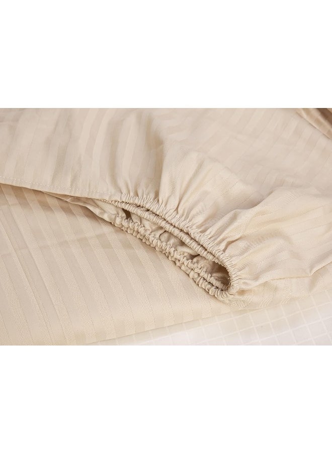 Hotel Linen Klub Double Fitted Sheet - 1 Piece, Luxurious 100% Cotton Sateen with 250 Thread Count, Featuring Classic Stripe Design with Deep Pocket and Elastic Edges, Size: 150 x 200 + 30 cm, Ivory