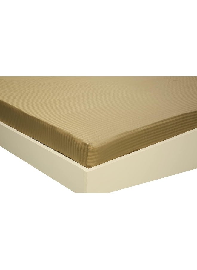 Hotel Linen Klub Single Fitted Sheet - 1 Piece, Luxurious 100% Cotton Sateen with 250 Thread Count, Featuring Classic Stripe Design with Deep Pocket and Elastic Edges, Size: 120 x 200 + 30 cm, Bronze