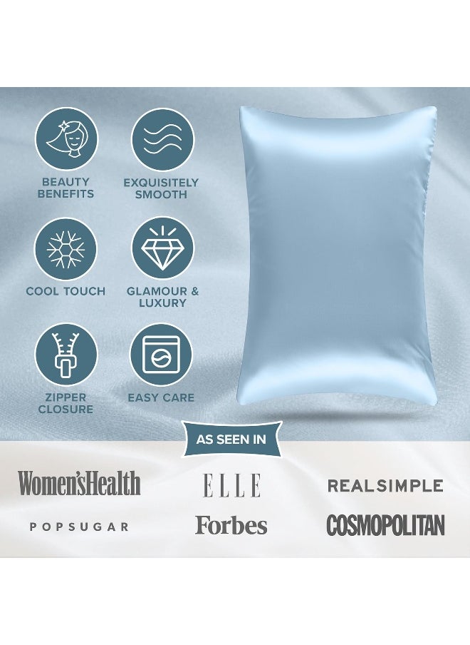 Bare Home Poly Satin Pillowcases for Hair and Skin - 2 Pack Standard/Queen - Luxury Pillowcases - Envelope Enclosure - Soft and Smooth Satin - Breathable - Similar to Silk (Light Blue, 2 Pack)