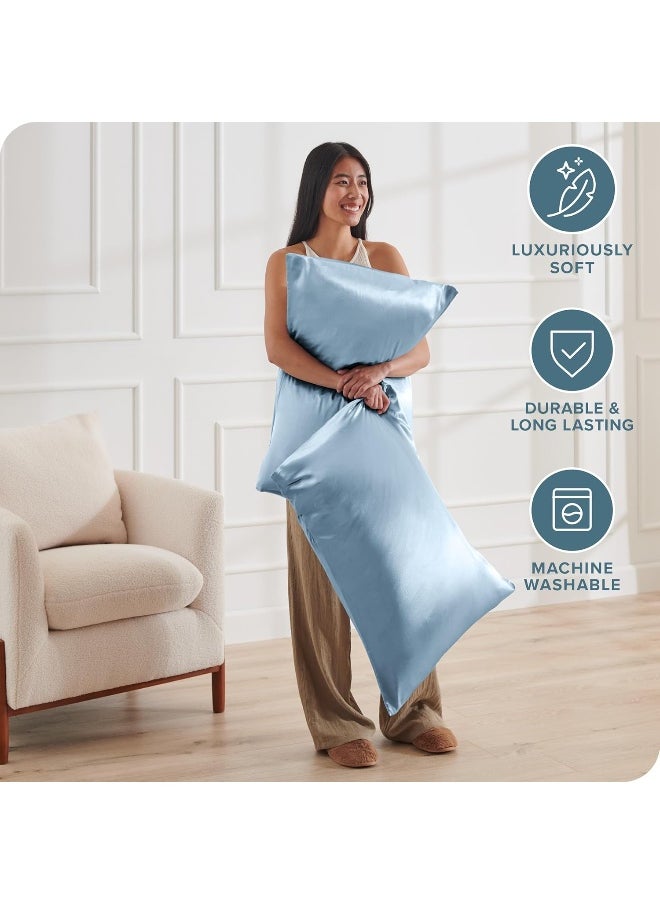 Bare Home Poly Satin Pillowcases for Hair and Skin - 2 Pack Standard/Queen - Luxury Pillowcases - Envelope Enclosure - Soft and Smooth Satin - Breathable - Similar to Silk (Light Blue, 2 Pack)