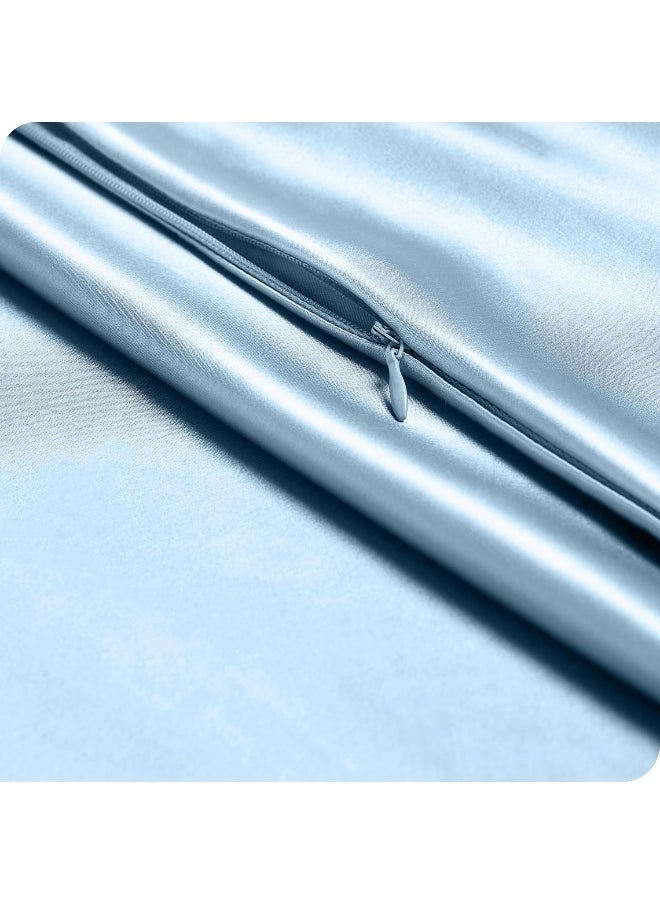 Bare Home Poly Satin Pillowcases for Hair and Skin - 2 Pack Standard/Queen - Luxury Pillowcases - Envelope Enclosure - Soft and Smooth Satin - Breathable - Similar to Silk (Light Blue, 2 Pack)