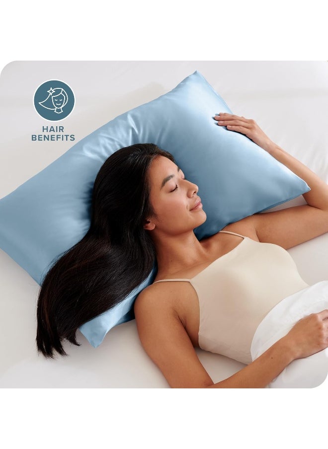 Bare Home Poly Satin Pillowcases for Hair and Skin - 2 Pack Standard/Queen - Luxury Pillowcases - Envelope Enclosure - Soft and Smooth Satin - Breathable - Similar to Silk (Light Blue, 2 Pack)